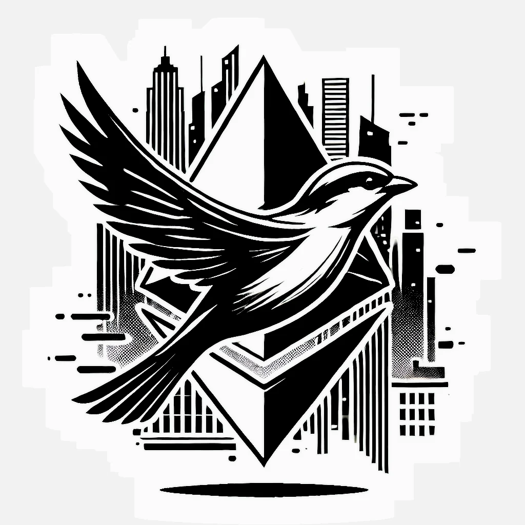 Sparrow and Ethereum illustration representing a public Signature Scenes edition record.